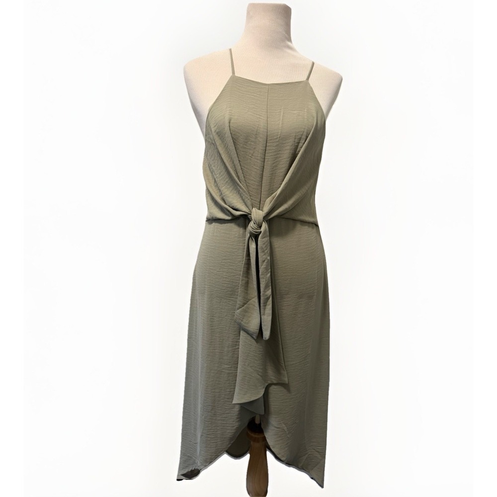 Gilli Olive Green Midi Dress with Front Tie